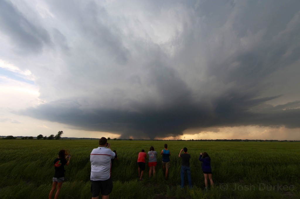 Photo of the WKU students in observing the wedge tornado just west of Bennington, KS. Photo by Dr. Josh Durkee.