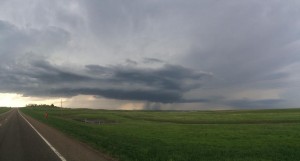 Severe thunderstorm located outside of Bowman, North Dakota.