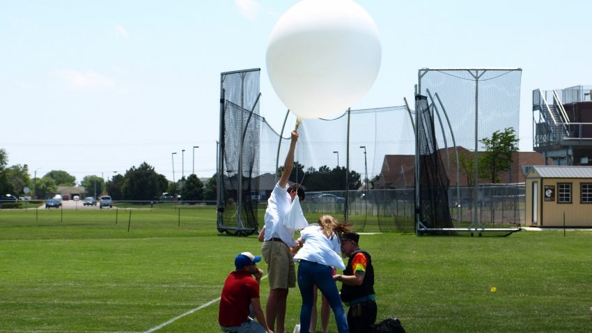 Figure 1: Dr. Victor Gensini of the College of DuPage launches a radiosonde from Garden City, KS